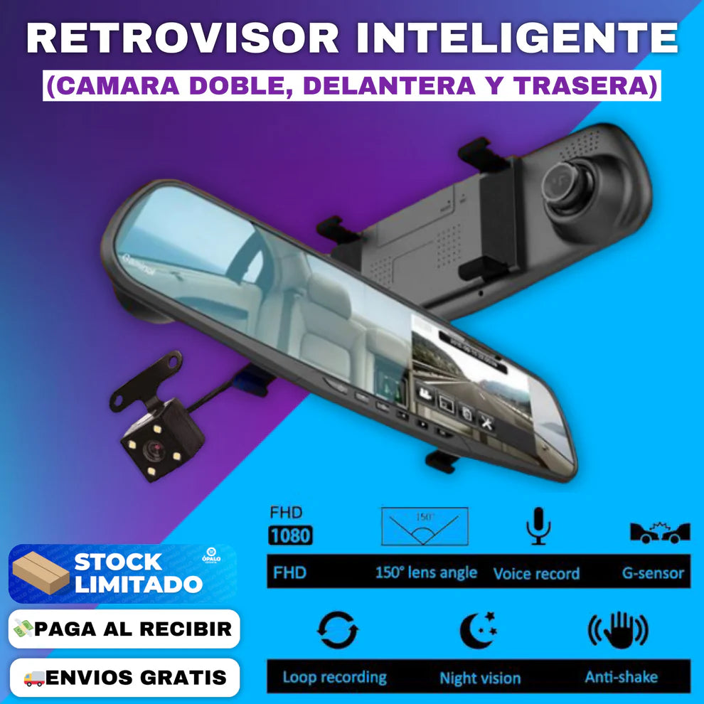 EspejoRetrovisor™  +Cámara Frontal y Retro