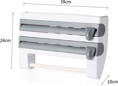 RolloMax™ DISPENSADOR 4 EN 1 PORTA TOALLA NOVA, ALUSA FILM, PAPEL ALUMINIO Y ESTANTE.